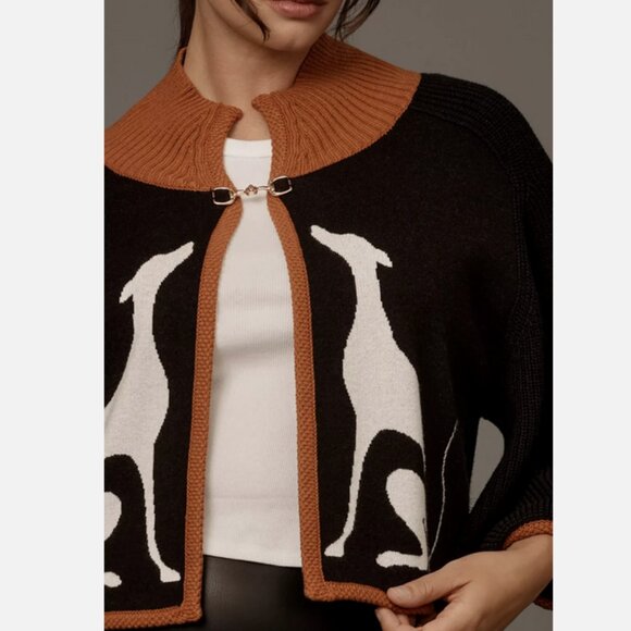 Anthropologie Maeve Dog Knit Cape Cardigan Sweater Greyhound Dogs Shrug 2X NWT - Picture 5 of 9